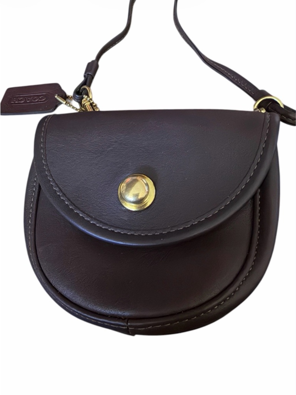 New Coach Vintage #9826 80s - 90s Dark Brown Leather Mini Saddle Crossbody Bag